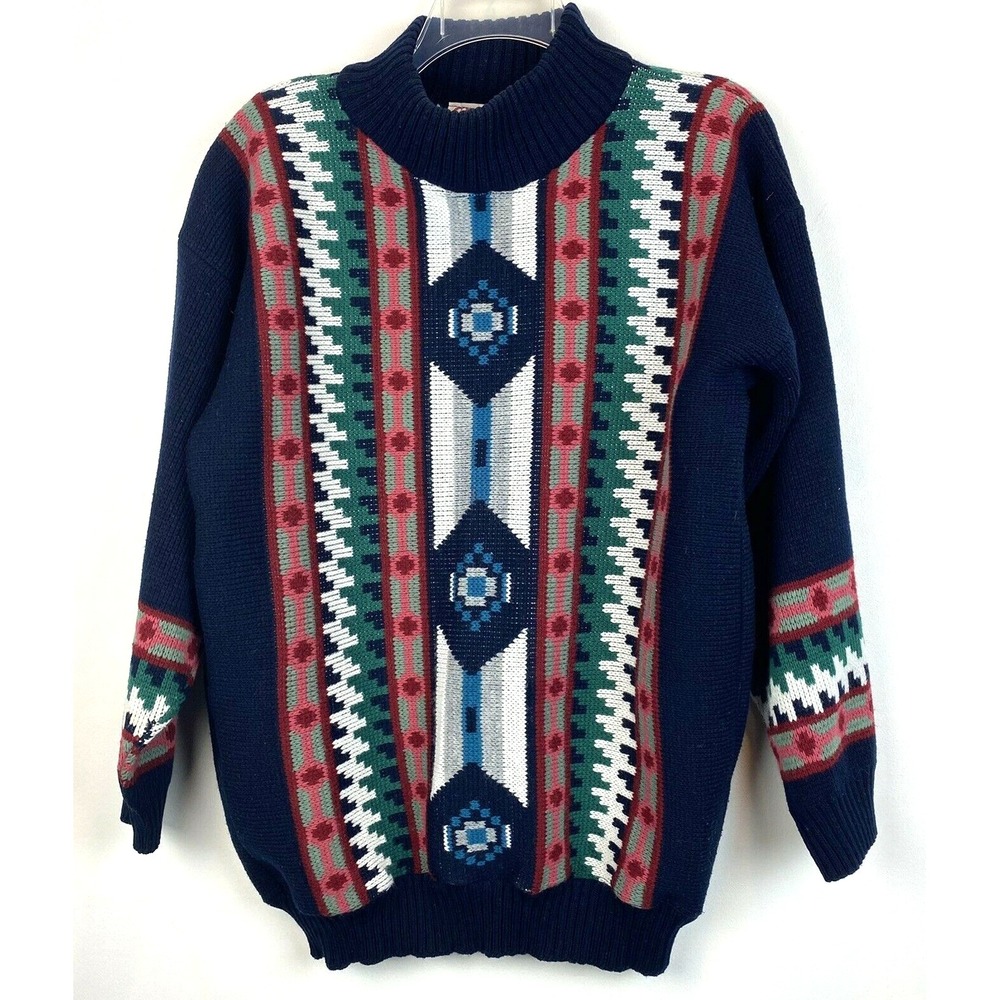 Vintage Sweater Womens Large Southwestern Aztec Western 80s Cowgirl USA Read